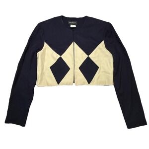 John Roberts Vintage Cropped Bolero Jacket Navy Cream Diamond Harlequin Size 6